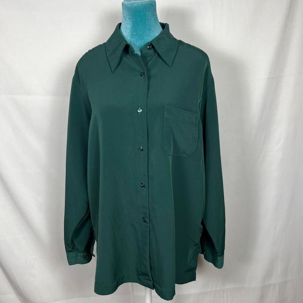Vintage Bentley Silk-Touch Oversized Blouse‎ in Forest Green